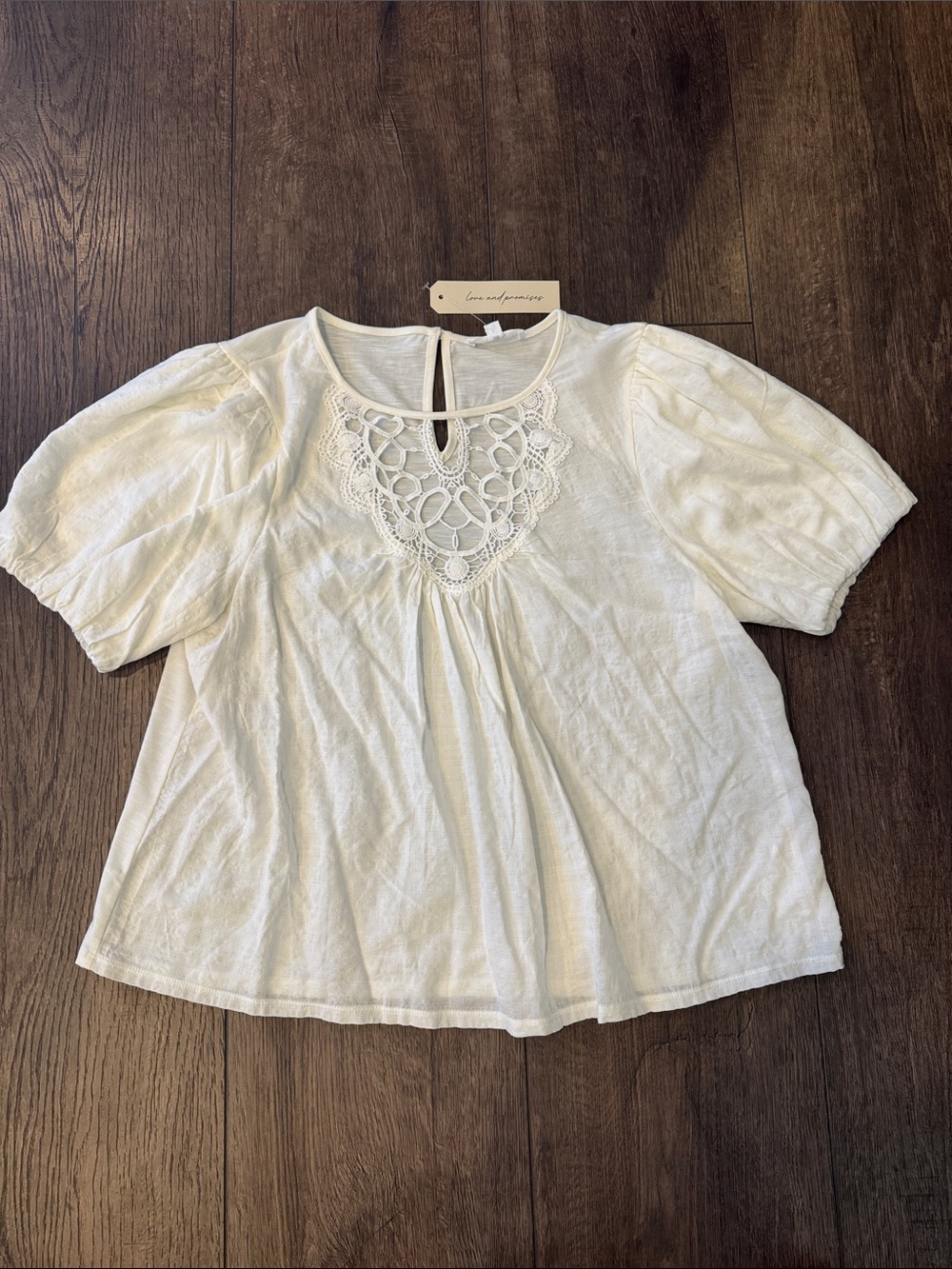 Ivory Crochet-Yoke Puff Sleeve Blouse